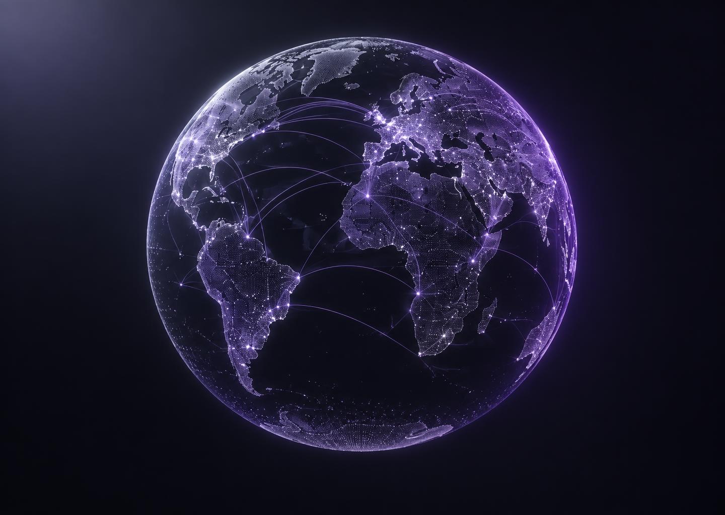 Global carrier connections illustrated across a luminous purple globe